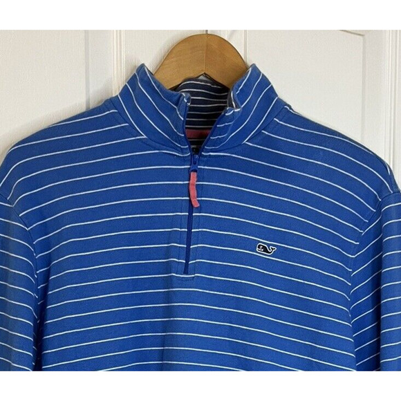 Vineyard Vines Sweater Men's M Blue Pin Stripe Quarter Zip Pullover Long Sleeve - Picture 2 of 4